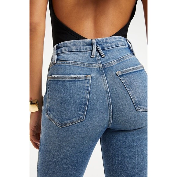 Good American Good Curve Skinny Crop Denim Jeans Blue High Waist Distressed New - Picture 4 of 9